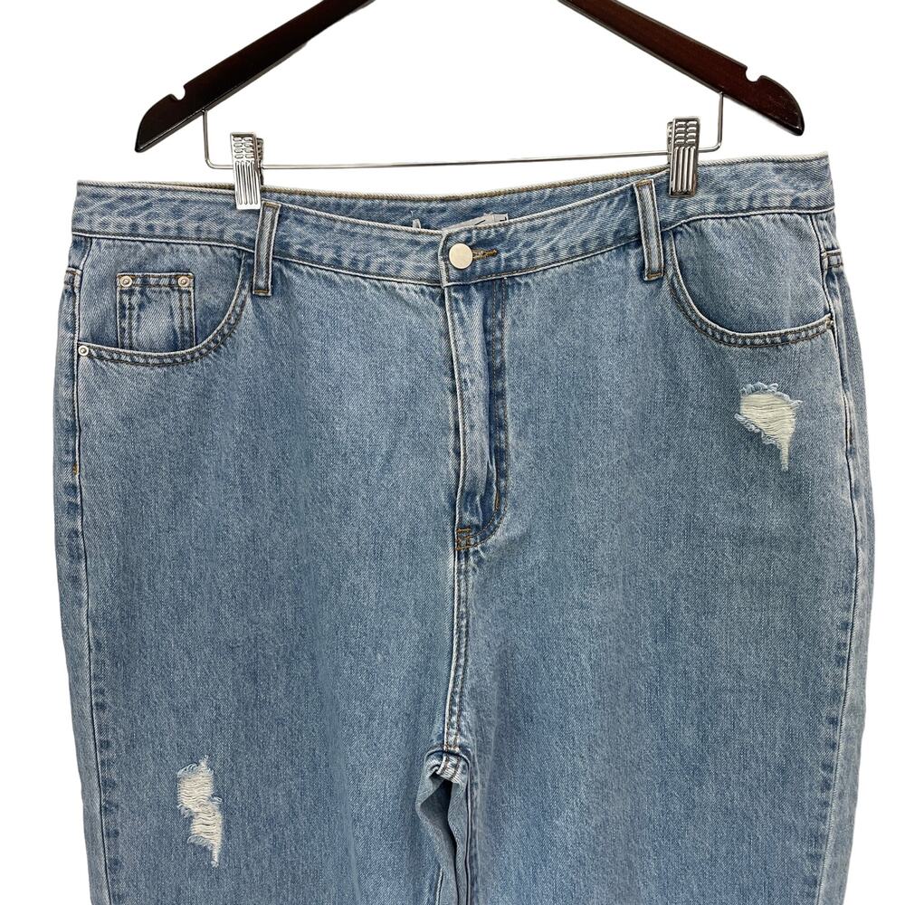 Two-Tone Patchwork Distressed Straight Leg Denim Jeans Blue Color Block Size XXL - Picture 5 of 12
